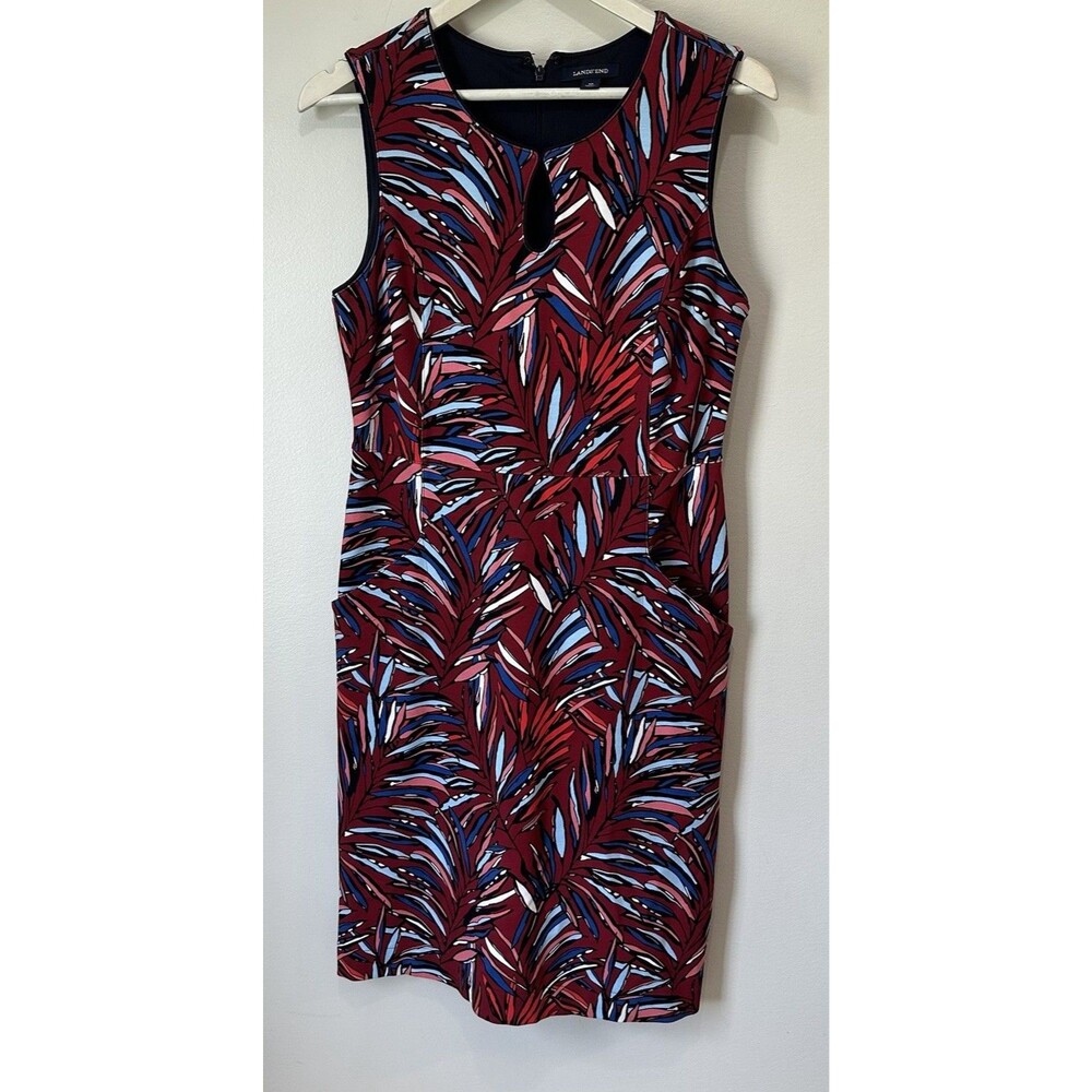 lands end sheath Ponte Midi DressFeather/tropical Print Size10